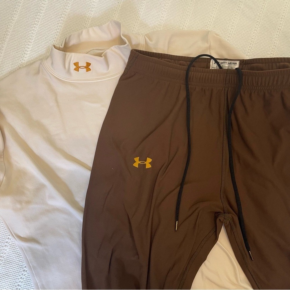 Under‎ Armour Cream Long Sleeve Shirt & Brown Sweat Pant Set Size XXL